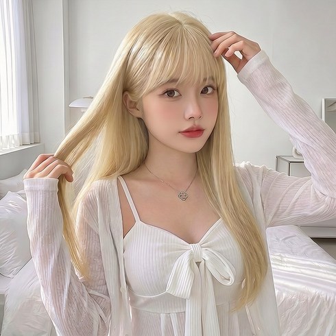 오이키 가발 자연스러운 여성 패션 전체 데일리 롱 생머리, 1개, 화이트골드