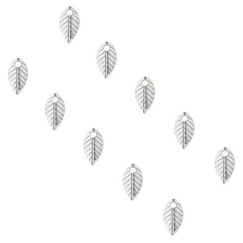 500개 나뭇잎 모양 스테인리스 장식 펜던트 DIY 팔찌 악세사리부자재 7x3.5x1mm, 은색