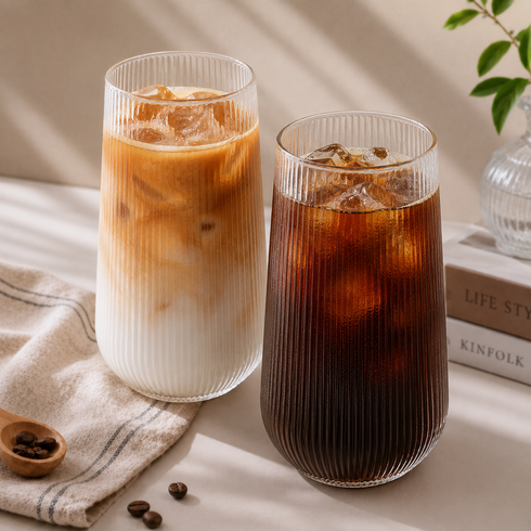탱이하우스 카페 내열유리 컵, 플리츠하이볼잔 500ml, 2개, 투명