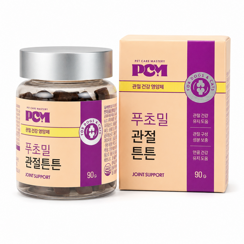 푸초밀 관절튼튼 강아지 고양이 관절영양제 슬개골 케어 다리떨림 노견 노령견 소형견 관절건강 뼈건강 십자인대 케어 연골 강화 난각막 MSM 츄어블, 1개, 뼈/관절강화, 90g