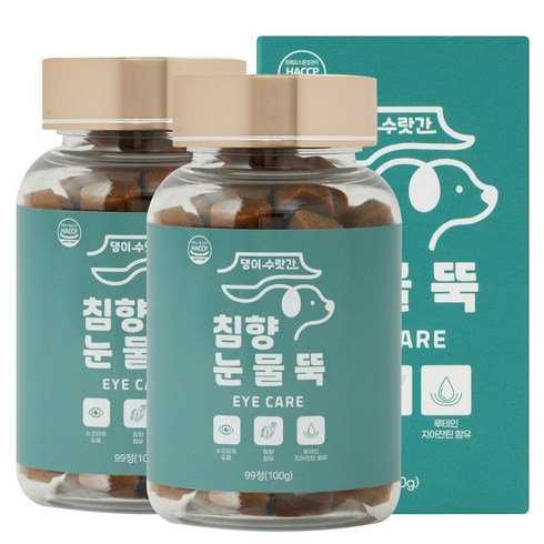 강아지 눈 눈물영양제 눈물자국 눈충혈 리얼루테인 오메가3 백내장 예방 댕이수랏간 침향 눈물뚝 100g, 2개, 눈물개선/눈건강