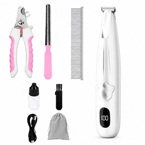 RichMagic 반려동물 발바닥 바리깡 강아지 고양이 발바닥 바리깡 무선 미니 클리퍼 LED 라이트 탑재 저소음 반려동물 이발기, 1개, 흰색