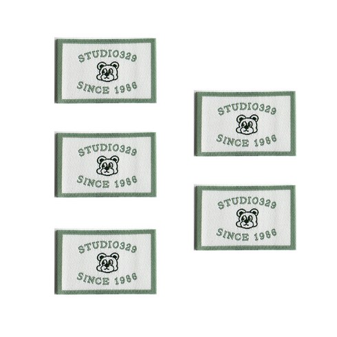 yarna Studio 329 곰돌이 캐릭터 패브릭 천 라벨, 5개, 그린