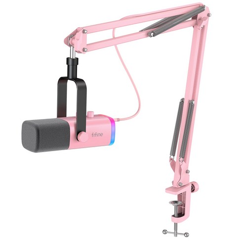 피파인 USB XLR 다이나믹 마이크 세트 게이밍 방송 녹음용 독립 볼륨 노브 원터치 음소거, 핑크, AM8T