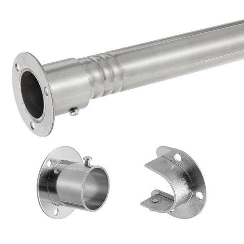 Vellichor 32mm 다용도 신축봉 길이조절 가능 튼튼한 스테인리스 옷걸이봉 옷장 수납봉 브래켓 초강력 커튼봉, 실버