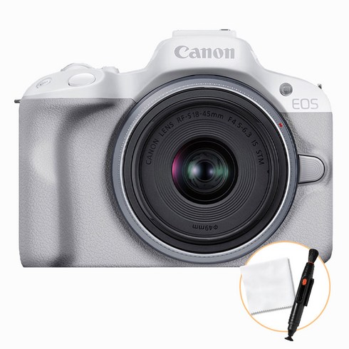 캐논 공식총판 EOS R50 18-45mm KIT (화이트)+ 렌즈 클리닝 펜+ 융 미러리스 카메라