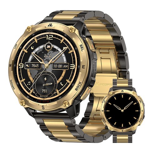 KOSPET TANK T4T 스마트워치 방수방진충격 방지 시계 블랙/실버 GPS+블루투스, GPS + 블루투스, 36.3mm, Golden