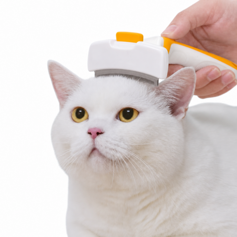 고양이 강아지 브러쉬 죽은털 제거 원터치 브러쉬 빗 털갈이 단모종 반려동물 그루밍 애견 빗질 털정리, 1개, 레몬 옐로우