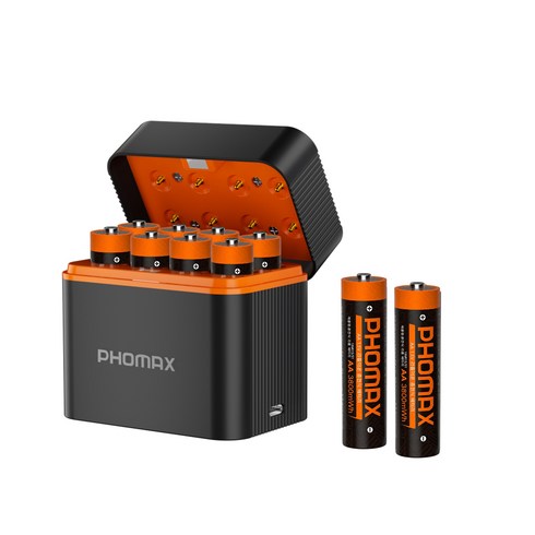 PHOMAX 스마트 충전함 AA 4200mWh 리튬 배터리 충전기 8P 포함 PH-L811, 1개