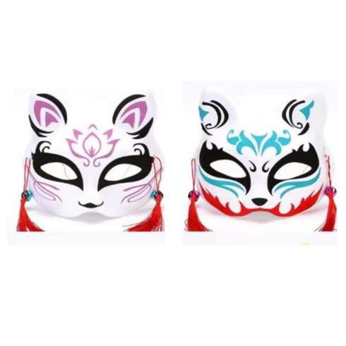 여우 고양이 가면 2종 세트 코스프레 파티 마스크, 1세트, 퍼플,스카이