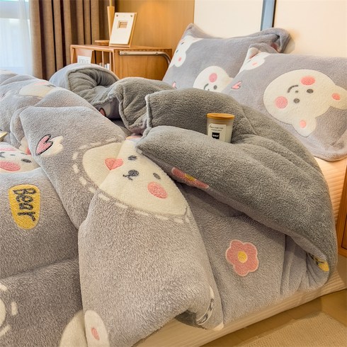 모다까사 자가발열 양털 캐시미어 양면 극세사 두꺼운 겨울 이불 토끼털터치, 그레이 베어