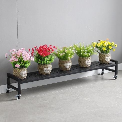 디원리빙 이동식 철제 화분정리대 베란다 바퀴형 화분선반 화분진열대, 1단, 블랙120cm X 소형(놓이 20cm)