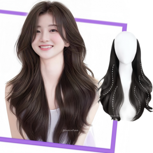 지니판 자연스러운 S컬 빌드펌 웨이브 레이어드컷 일체형 붙임머리, 1개, 내츄럴블랙