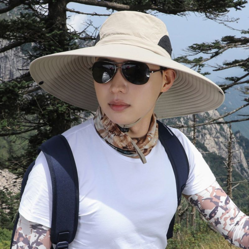 챙이 큰 야외 차양모 자외선 차단 태양모 골프모 낚시모자 등산모자 작업모 챙모자 남여공용, 베이지(로켓)