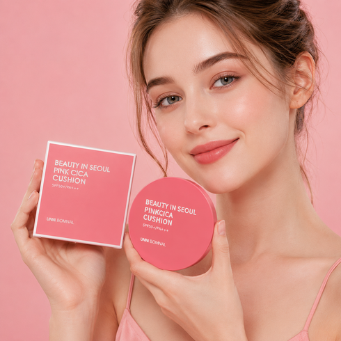 톤업 선쿠션 미백 화이트닝 선팩트 SPF50+ PA++++ 워터프루프 선쿠션 시카 선쿠션, 1개, 핑크 쿠션