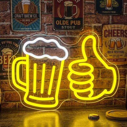 PPZ 맥주 네온사인 엄지척 LED 조명 술집 호프집 펍 인테리어 장식, 혼합 색상