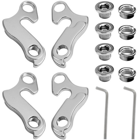 4개 세트 변속기 걸이 Shimano & Cube 자전거 호환 GH-011 후륜 기계식 변속 걸이 알루미늄 합금 변속기 후륜 걸이 자전거용 8개 고정 나사 2개 키 포함, 1개