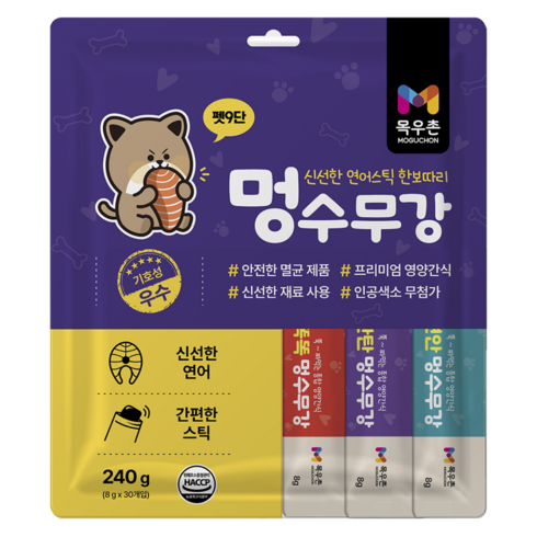 목우촌 펫9단 멍수무강 강아지 짜먹는 양갱 스틱, 1개, 240g, 연어