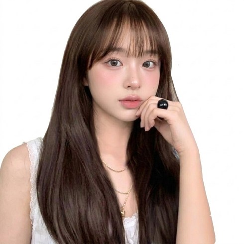앤시오 긴머리 여성 가발 통가발 + 가발망 포함, 1개, 다크브라운