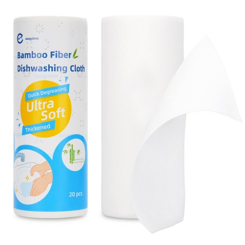 Easytime 대나무 섬유 롤형 키친 행주 도톰하고 부드러운 설거지용 행주, 2개