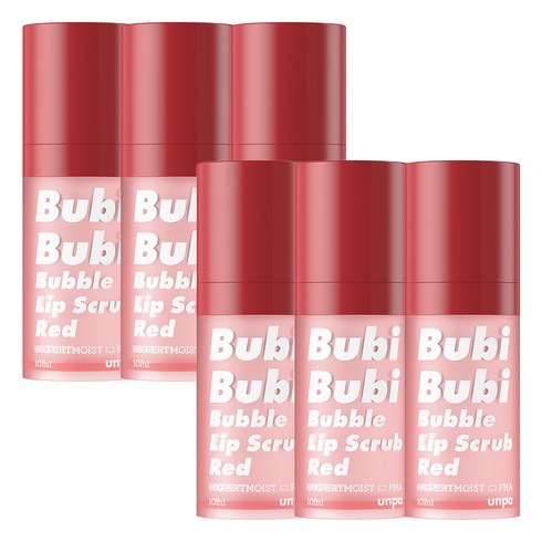 언파 부비부비 버블 립 스크럽 레드 비치스트로베리 PHA 함유 6개, 레드/스트로베리, 10ml