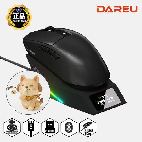 다얼유 A950GD CONSUMER 블랙(저소음) 초경량 충전독 유 무선 게이밍 마우스