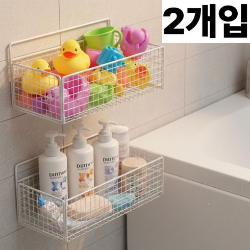 올이뉴어 욕실 선반 정리함 욕조 바스켓, 2개, 화이트