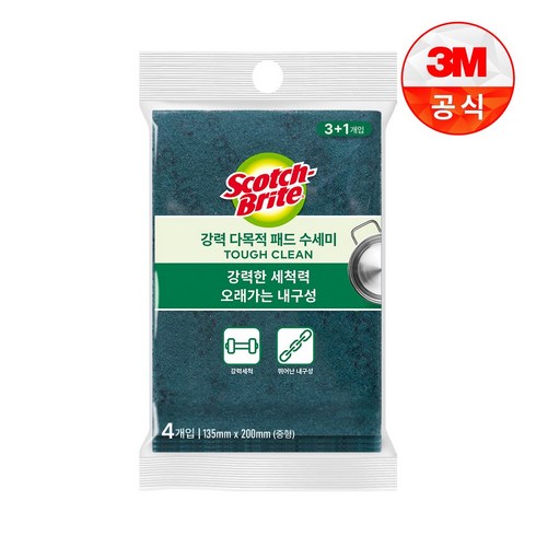 스카치브라이트 3M 강력 다목적 패드 수세미 중형, 4개입, 1개