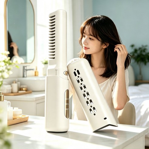 Solsken 휴대용무선 매직기 미니고데기 다기능고데기 앞머리매직기 3단계온도 조절, ZFS-666, 베이지