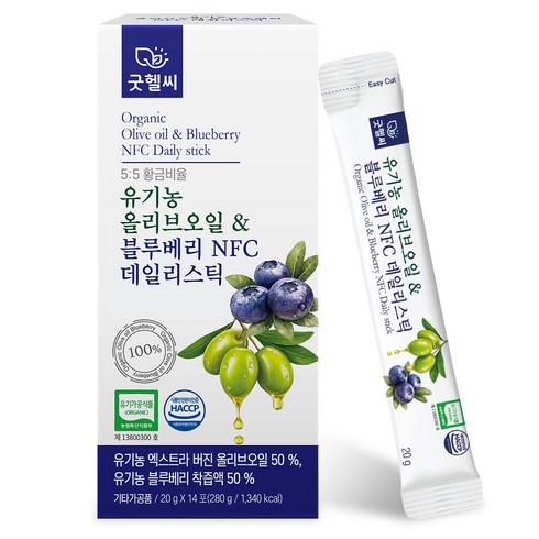 굿헬씨 유기농 올리브오일 & 블루베리 NFC 데일리스틱 블루베리즙 14포, 1박스, 280g
