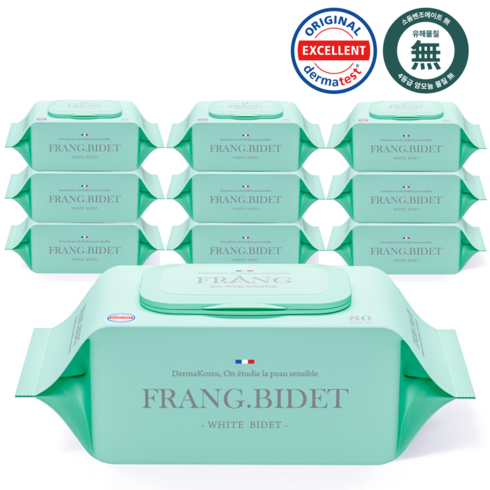 프랑프랑 플라스틱0% 화이트 비데 물티슈 60gsm(무향), 60g, 80매입, 10개
