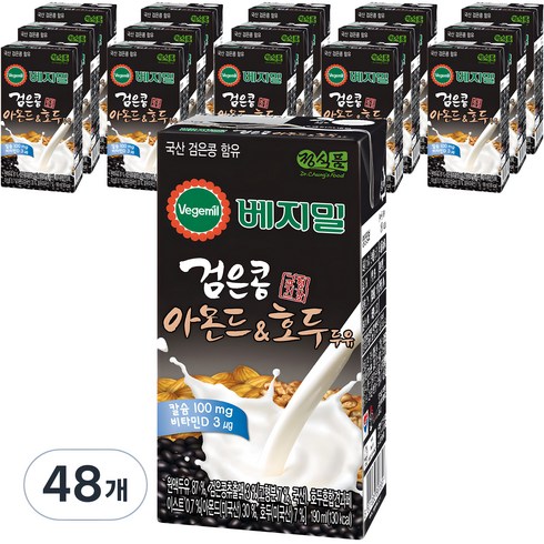 베지밀 검은콩 아몬드 호두 두유, 190ml, 48개