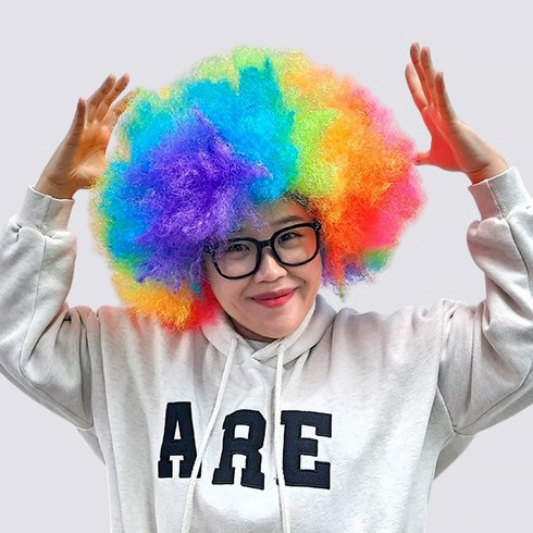 제이엘 특대형 뽀글이 가발 안경 세트(고급형) 비교불가 풍성한 머리숱 위생적인 착용 망 안경포함, 1세트, 무지개