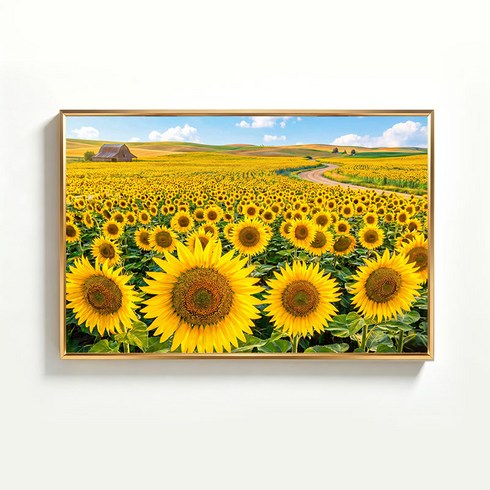 FONOW 재물운 그림 인테리어그림 재물이 끊이지 않음 인테리어액자 풍수화 거실액자인테리어 개업 선물, 들판 해바라기