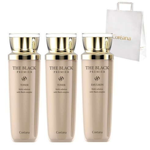 [흑진주] 코리아나 더블랙 프리미어 토너 140ml 2개+에멀션 140ml+쇼핑백, 1세트