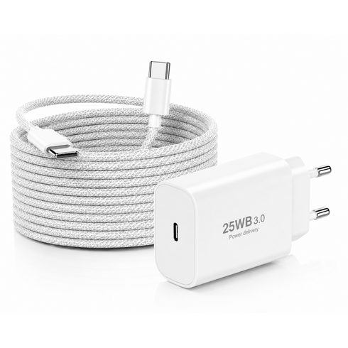 GaN PD3.0 PPS 25W 휴대폰 c타입 초고속 충전기 + 60W 고내구성 ctoc 케이블, 1세트, 화이트3M