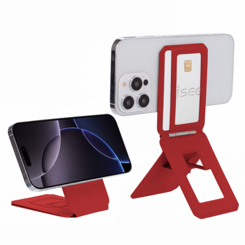 아이시(isee) 맥세이프 각도조절 라이브방송 스탠드 삼각대 멀티 셀카봉 카드지갑 (카드1장), 레드, 1개, ISEE127
