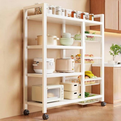 CUBBYCASE 이동식 철제 주방 수납 선반 전자레인지 다층 가정용 정리 선반, 4단, 흰색