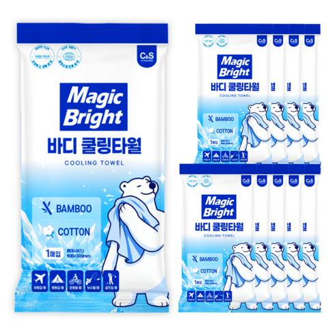 매직브라이트 쿨링 샤워티슈 데오 여름 끈적임없는 특대형 개별포장 바디타올 데오드란트 타월 땀티슈 겨드랑이 휴대용 땀 억제 냉감, 10개, 40g