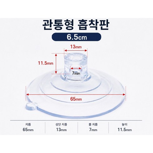 대형 관통형 흡착판 65mm 6개입 투명 PVC 큐방 현수막 배너 유리창 쇼윈도 안내문 부착용, 6개