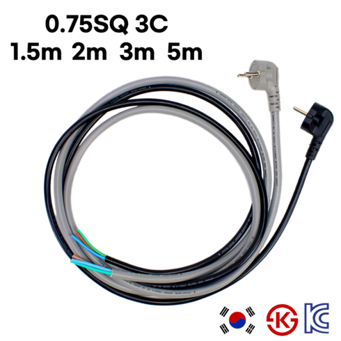 국산 AC 전원 케이블 0.75SQ 3C 220V 전기코드선 1.5m 2m 3m 5m, 1개, 블랙