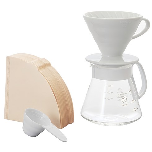 하리오 V60 세라믹 드립퍼 02 세트, 1세트, 세라믹드립퍼 + 유리서버 + 종이필터100p + 계량스푼, 450ml