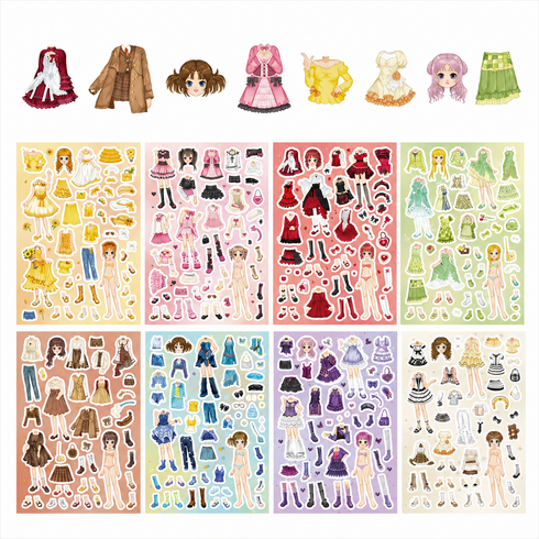 만화 의상 코디 스티커, 1개, 8개입