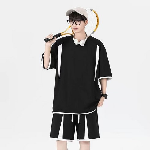 ANYOU 남성 여름 캐주얼 운동복 세트 반팔 티셔츠 + 반바지 캐주얼 데일리 투피스 홈웨어