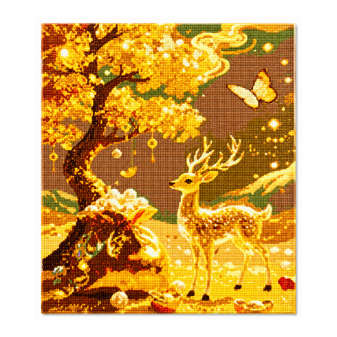 스타일하우스 캔버스형 보석십자수 DIY 집콕 취미 인테리어 40x50 cm, DY84-황금사슴 재물나무 1개, 1개