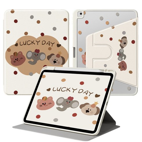 DUNNO 360도 회전 가능 펜슬수납 아크릴 아이패드 케이스, 1개, 7-Lucky Dots