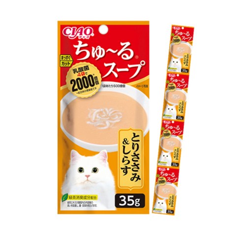 챠오츄르 챠오 이나바 스프 고양이 간식 12개입, 혼합맛(닭가슴살/치어), 35g, 48개