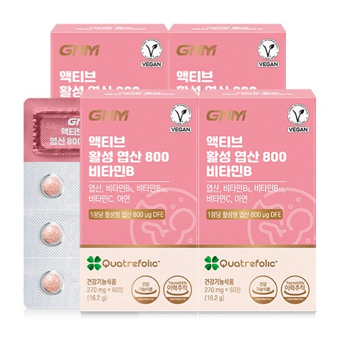 자연의품격 액티브 활성 엽산 800 비타민B, 60정, 4박스
