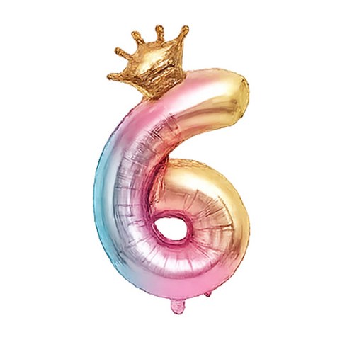 블링모어 대형 왕관 숫자 풍선 생일 기념일 이벤트, 1개, 레인보우 숫자 6
