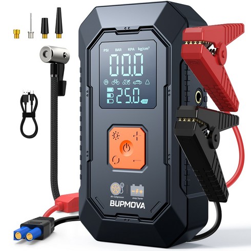 BUPMOVA 3000A 차량용 긴급시동 대용량 보조배터리 점프스타터 에어펌프 12V, 1개, 12400mAh